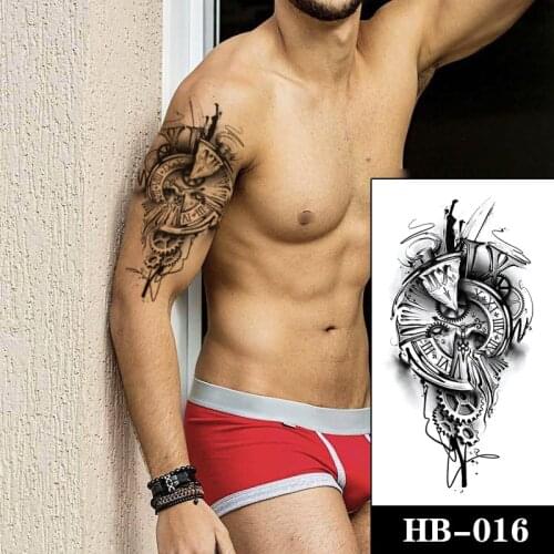 Clock Gears Tattoos Stickers Fake Fragmented English Letters Waterproof Temporary Tattoo for Women Men Black Cool Totem Tatoo