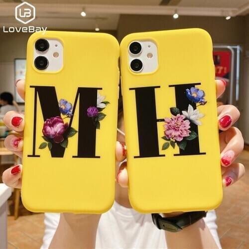 Lovebay Flower Letters Phone Case For iPhone 11 Pro Max X XS XR Xs Max Soft TPU Silicone Yellow Back Cover For iPhone 6 7 8 Plus