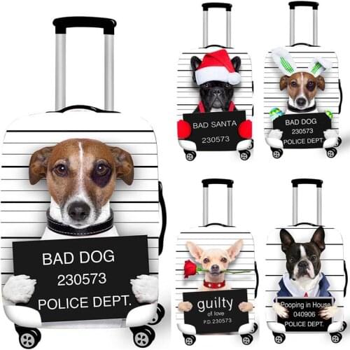 Funny Bad Dog Bull Dog With Red Hat Student Travel Suitcase Cover Men Elastic Luggage Protective Covers bagages roulettes Covers