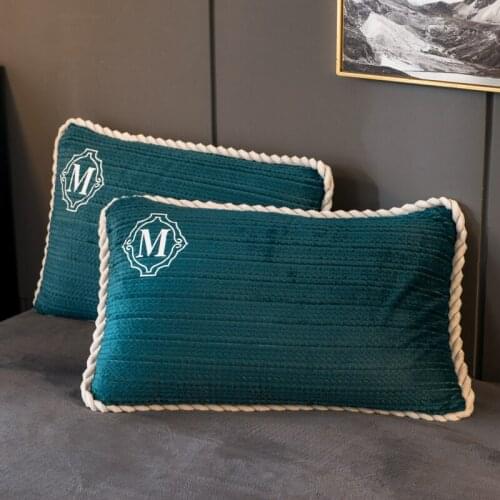 Ink green pillowcase home bedroom sofa solid color winter flannel pillowcase bedding decoration pillow leaf