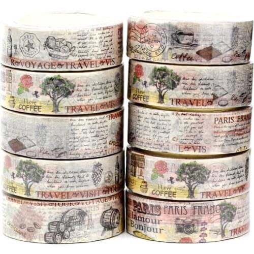 NEW 10pcs/Lot Decorative Retro Stamp English Postcard Coffee Washi Tapes DIY Bullet Journal Adhesive Masking Tape Stationery