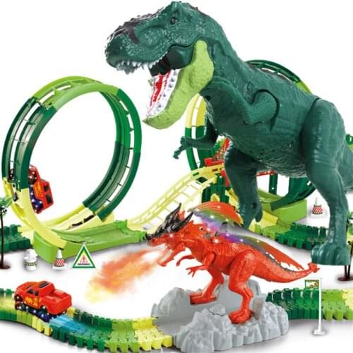 Dinosaur Car Track Railway Vehicle Puzzle Toys Spray Dragon Assembly Bricks Creator Kids Boys Children Gifts