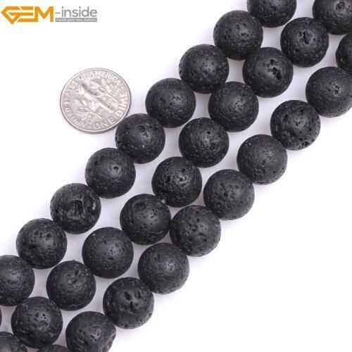 Gem-inside Natural Round Black Lava Rock Beads For Jewelry Making Beads 15inches DIY Jewellery