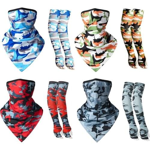 ELOS-Summer UV Protection Face Cover Neck Gaiter Scarf with Ice Silk Cooling Arm Sleeves Unisex Outdoor Suncreen Windproof