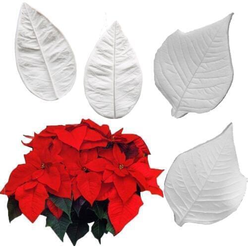 Poinsettia Flowers & Foliage Mould Silicone Mold Fondant Cake Decorating Tool Gumpaste Sugarcraft Chocolate Forms Bakeware