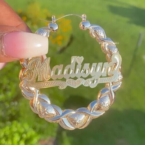 Hiphop Sexy Custom Bamboo Hoop Earrings Personalized Name Earring 3D Bamboo Style Custom Earrings for Christmas Gift