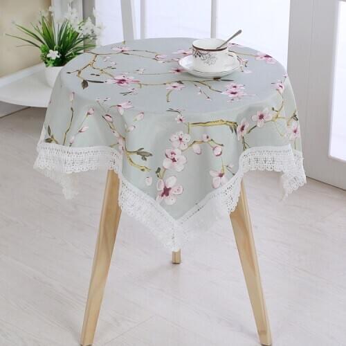 Korean Round Tablecloth Lace Edge Waterproof Cotton Linen Dustproof Table Cover Floral Tassel Table Cloth Home Kitchen Decor
