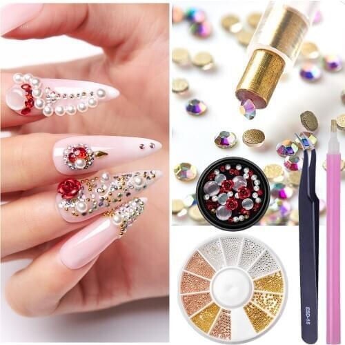 Crystal Nail Rhinestones Set Mixed 3D Glitter Decals Rhinestone Irregular Beads AB Clear Nail Stones Gems Decoration Nail Art