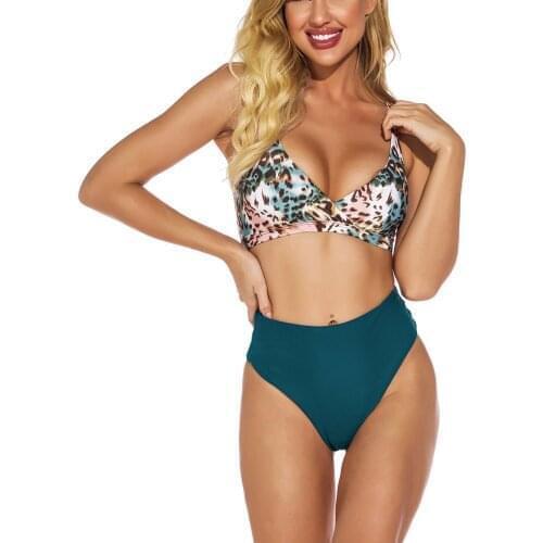 2pcs Women Swimsuits Bikini Set Push-Up Padded Top High Waist Leopard Print Shoulder Strip Thong Swimwear Sexy Beachwear 2021