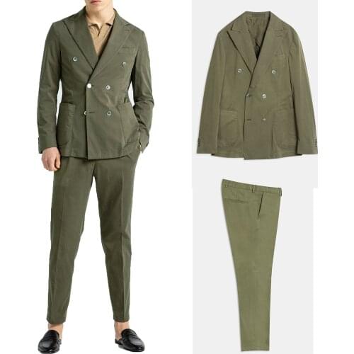 Summer American Street Style Men Suits Double Breasted Pocket Jacket 2 Pieces Set Casual Daily Loose Coat