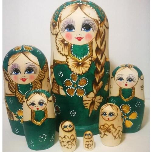 7Pcs/Set Russian Matryoshka Dolls Braided Hair Girl Wooden Russian Nesting Dolls Matryoshka Toy Kids Gift DIY Dolls