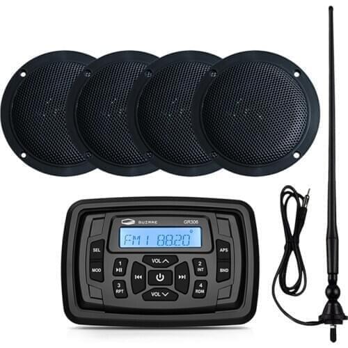 Marine Waterproof Stereo Bluetooth Radio Audio Receiver AM FM Car MP3 Player+4" Marine Speaker+Boat Antenna For RV UTV Motorcycl