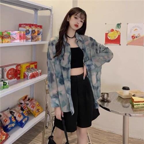 2021 new casual shirt womens tie dye spring and autumn wear loose and thin summer sunscreen clothes