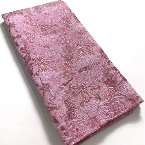 Pink Latest Jacquard Brocade Lace Fabric 2021 Nigerian Jacquard Lace Fabric High Quality African French Tulle Lace Fabric HD4933