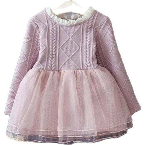 Autumn Winter Knitted Girl Net yarn Dress Christmas Party Long Sleeve Children Clothes Kids Dresses For Girls New Year Clothing