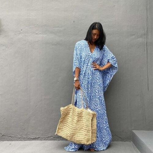 2021 Vacation Leopard Beach Dress V-neck Overall Cover Ups Bikini Swimwears Maxi Dress Oversized Summer Holiday Vestidos Mujer