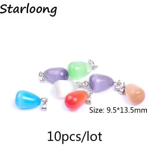 10pcs/lot many colors mixed water drop shape opal stone cat eyes pendant little charm pendant for necklace DIY jewelry making