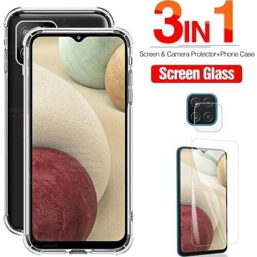 3in1 transparent shockproof cases For Samsung Galaxy A12 A 12 phone bumper shell for samsungA12 tempered glass camera cover