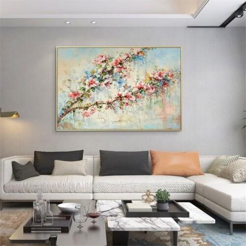 Hand painted canvas canvas colorful flowers abstract modern flower branch wall art living room dining room decoration picture