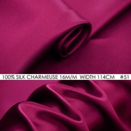 CISULI 100% Pure SILK CHARMEUSE SATIN 16momme 114cm width One piece to sew Robe Longue Camisa NO 51 Dark Hotpink