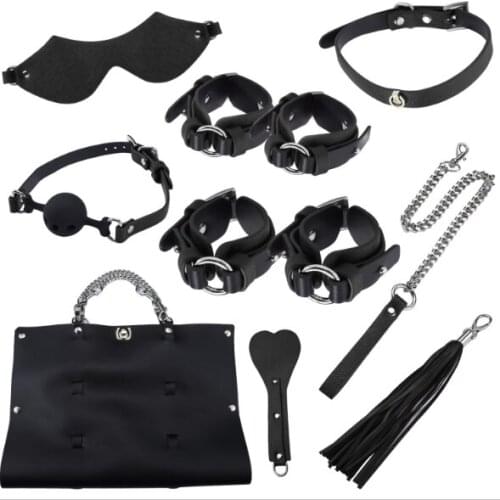 Sexy Bondage 8pcs Set With Handcuffs&Whip&Mouth Gag&Eye Mask For Slave Role Play BDSM for Couple Flirting Erotic Accessories