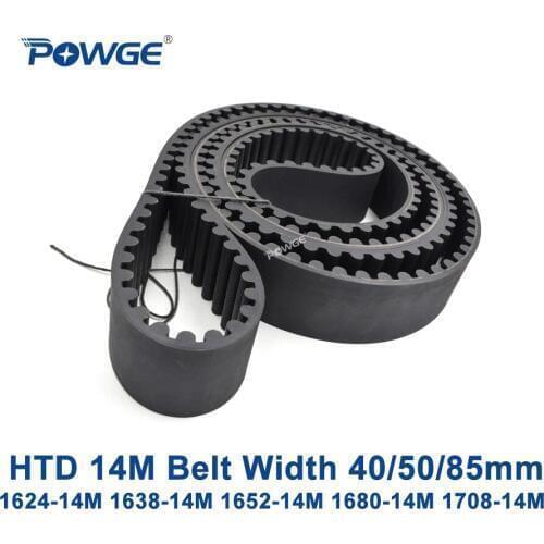POWGE HTD 14M synchronous belt C=1624/1638/1652/1680/1708 width 40/50/85mm Teeth 116 117 118 120 122 HTD14M 1624-14M 1680-14M
