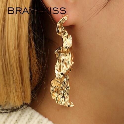 BRAVEKISS Vintage Irregular Long Drop Earrings For Women Metal European Gold Earrings 2020 Fashion Jewelry Accessories BPE1445