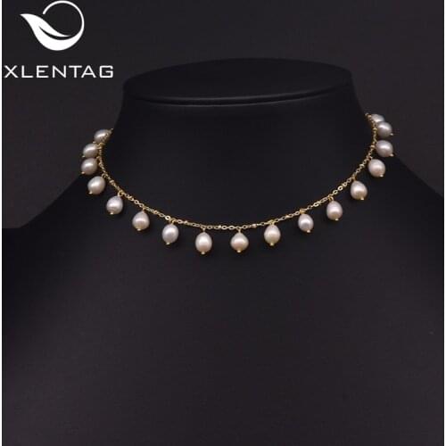 Xlenag Natural White Baroque Freshwater Pearl Necklace Retro Simple Pearl Necklace Party Birthday Surprise Gift Jewelry GN0226