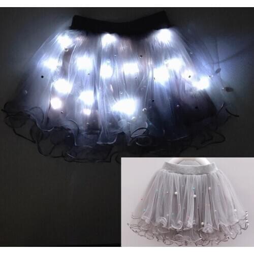 Tutu Skirt Beaded Chiffon 3 Layers Skirts Princess Tulle Party Dance Skirts For Autumn Girls Fluffy Bottom Skirt led skirt Gray