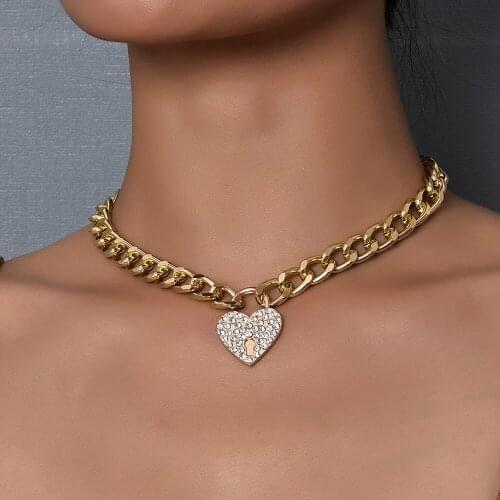 YWZIXLN 2021Trend Elegant Jewelry Punk Style Geometric Chain Crystal Heart Pendant Necklace For Women Fashion N0182