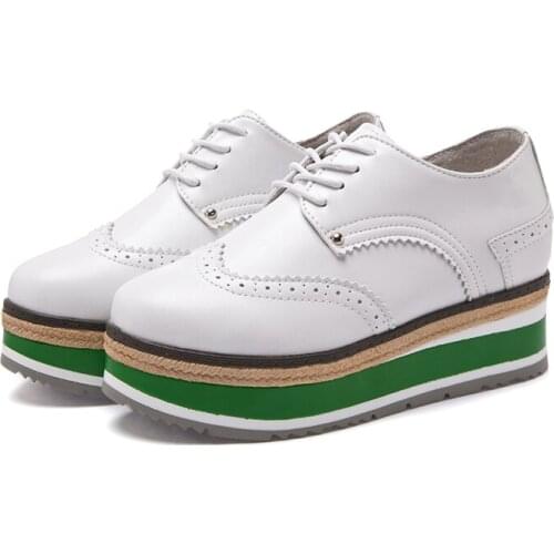 Womens Oxford Flat Platform Women Sneakers White Vulcanized Shoes PU Leather Lace Up Feminino Zapatos De Mujer Women Casual Shoe