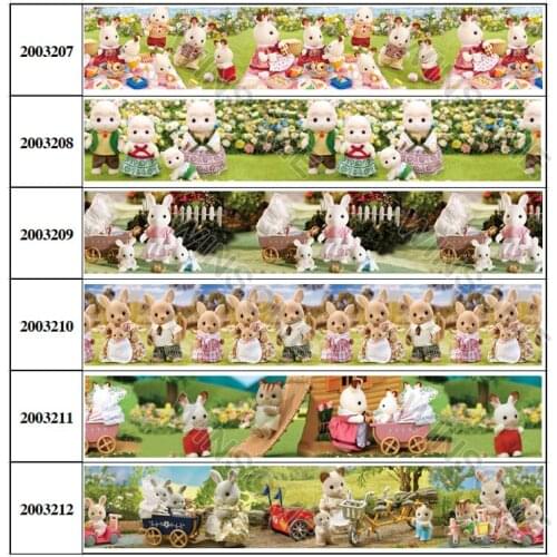 10yards different sizes cute rabbit Family ribbon cartoon printed grosgrain ribbon