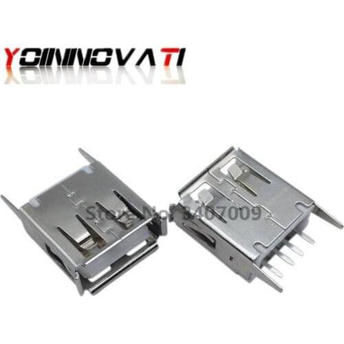 100PCS USB connector Female socket Type A 180 degree straight pin AF180 4 pins 13.7mm plug copper