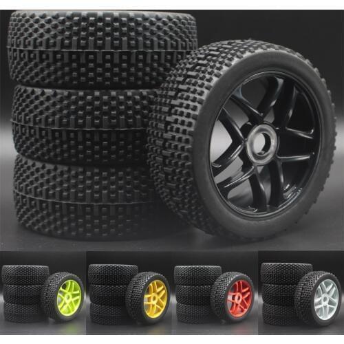 4PCS White Black Green Yellow Red RC 1:8 Off Road Car Buggy Rubber Tires & Plastic Wheel Rims HUB HEX 17 mm 85-801