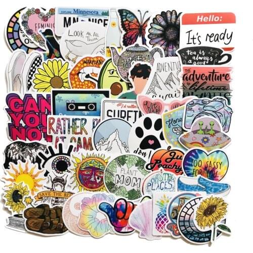 50Pcs Pack Simple Girl Cute Cartoon Sticker Laptop Luggage Guaitar Skateboard Fresh Waterproof Decal DIY For Computer Stickers