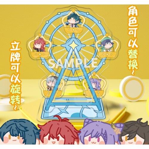 Anime Genshin Impact Rotatable Ferris Wheel Desktop Decor Stand Model Plate Toy Tartaglia Diluc Zhongli Xiao Diluc Venti Cosplay