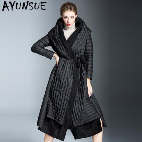 AYUNSUE Fashion Winter Female Jacket Women Duck Down Jacket with Belt 2019 Korean Padded Warm Long Coat Hooded Hiver 20178002 LW