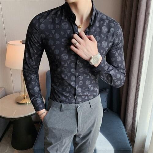 Plus Size 4XL-M Autumn New Long Sleeve Floral Shirt Men Clothing 2021 Simple Slim Fit Casual Tuxedo Business Formal Wear Blouses