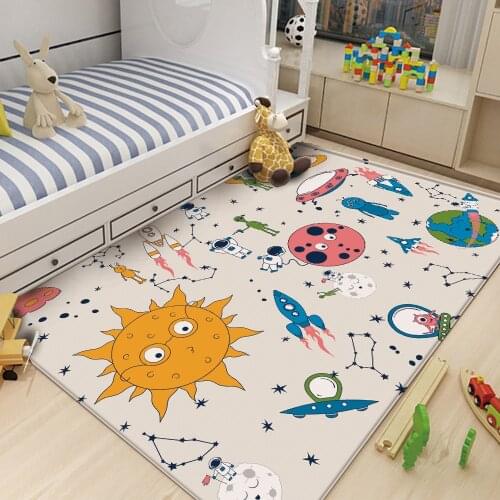 Alien Astronaut Pattern Baby Hand Print Carpet Baby Play Mat Fashion Children Carpet Non-Slip Children Safety Flannel Carpet