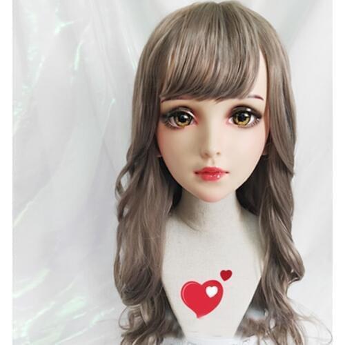 Fei)Female Sweet Girl Resin Half Head Kigurumi BJD Eyes Crossdress Cosplay Japanese Anime Role Lolita Mask With Eyes And Wig