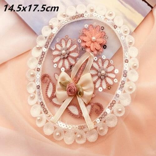 Exquisite Oval Embroidered Beads Sequins 3D Lace Patch Clothes Hat Shoes Bag Cloth Sticker Sewing Decoration Accessories Patches