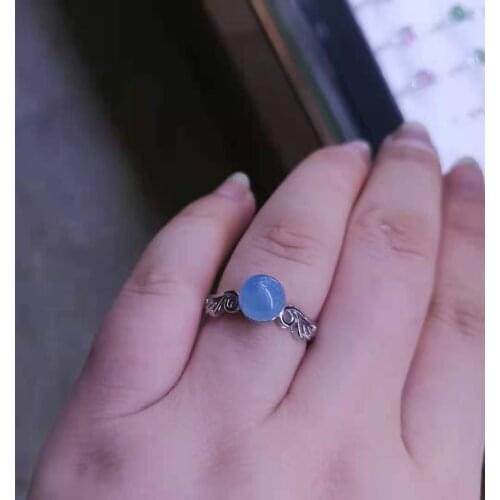Natural Aquamarine Ring Women Angel Wings Classic Jewelry Bijoux Femme Anillos Mujer Ringen Silver aAliança De Namoro