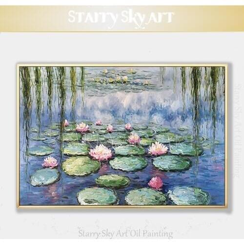 Beautiful Wall Art Lotus Pond Oil Painting Hand-painted Impressionist Van Gogh Flower Lotus Pond Oil Painting for Living Room