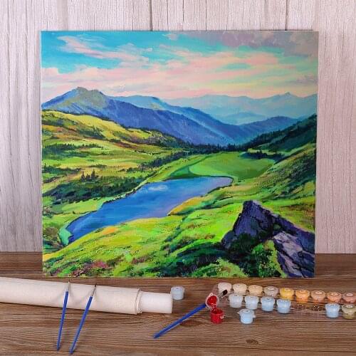 Landscape Lake Apshinets. Morning Coloring By Numbers Painting Package Acrylic Paints 40*50 Picture By Numbers Wholesale
