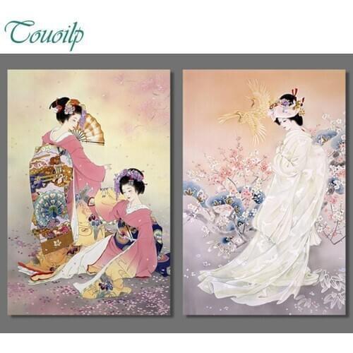 Hobby,5D,diy,Diamond Painting 2 pcs,Japan beauty,Cross Stitch,Full,Diamond Embroidery,3d Mosaic,pattern,beaded embroidery,5d,art