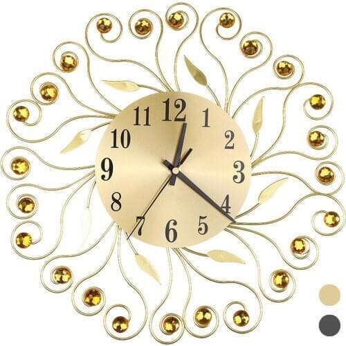 Cross-Border New European-Style Retro Iron Mute Wall Clock Creative Decorative Clock Flower Diamond Set Quartz Hanging Clock