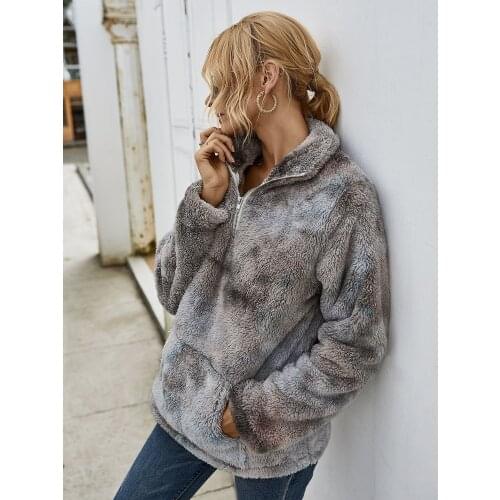 2021 New European And American Fashion Tie-Dye Woolen Blouse Women Long-Sleeved Tops Overcoat Outwear Casual Tie-Dye Loose Coat