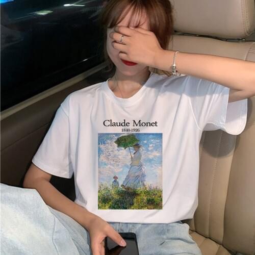 Claude Monet New Summer women Art Large Size tops Vintage tees Loose Short Sleeve Casual Letter Print Harajuku ins T-Shirt