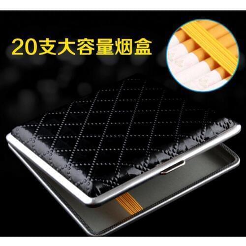 Wholesale 120pcs/lot POCKET CIGARETTE CASE Metal Faux Leather Holder Tobacco Smoking Box Glossy/Matt Black Retailed packin