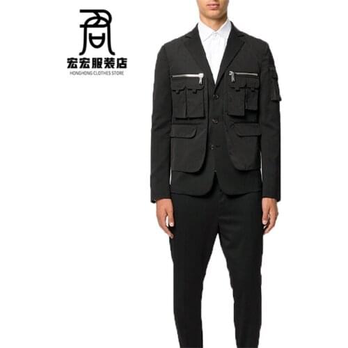 Original design pocket trim designer mens suits big brand catwalk customized casual mens wear 2020 Big yards mens clothing